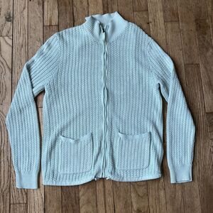 J. Jill Ribbed Knit Crochet Zip Up Cardigan light Blue size M